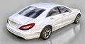 White Mercedes Benz CLS Coupe on a gray background. 3d rendering. Royalty Free Stock Photo