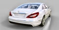 White Mercedes Benz CLS Coupe on a gray background. 3d rendering. Royalty Free Stock Photo