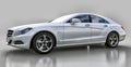 White Mercedes Benz CLS Coupe on a gray background. 3d rendering.