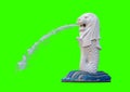 White Merlion fountain statue isolated on green background with clipping paths inside. Singapore City landmark and major tourist Royalty Free Stock Photo