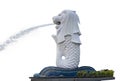 White Merlion fountain statue isolated on white background with clipping paths inside. Singapore City landmark and major tourist Royalty Free Stock Photo