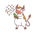 White metal bull with firecracker - chinese new year symbol or logo for kids stickers Royalty Free Stock Photo