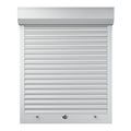 White metal closed roller shutter. Front view.