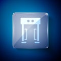 White Metal detector icon isolated on blue background. Airport security guard on metal detector check point. Square Royalty Free Stock Photo