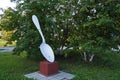 White metal monument to the spoon, on the territory of the Ulyanovsk Technical University. Ulyanovsk