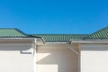 White metal rain gutter system on roof top of new house