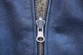 white metal zip on a black leather garment Royalty Free Stock Photo