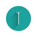 White Metallic nail icon isolated with long shadow. Green circle button. Vector Royalty Free Stock Photo
