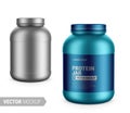 White metallic plastic protein jar vector mockup