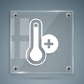 White Meteorology thermometer measuring heat and cold icon isolated on grey background. Thermometer equipment showing