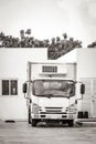 White mexican truck car at Gulf petrol gas station Mexico