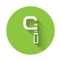 White Micrometer icon isolated with long shadow. Measuring engineer tool. Universal device designed to measure linear Royalty Free Stock Photo