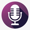 White microphone icon appears on round gradient purple background. Modern flat design with long shadow. Symbol represents audio Royalty Free Stock Photo