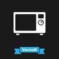 White Microwave oven icon isolated on black background. Home appliances icon. Vector Royalty Free Stock Photo