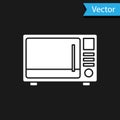 White Microwave oven icon isolated on black background. Home appliances icon. Vector Illustration Royalty Free Stock Photo