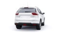 White Mid-size family urban SUV car on white background. 3D illustration.