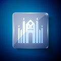 White Milan Cathedral or Duomo di Milano icon isolated on blue background. Famous landmark of Milan, Italy. Square glass Royalty Free Stock Photo