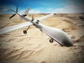 White military unmanned drone at the air. 3D illustration