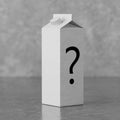 White Milk Cardboard Box Package with Question Mark. 3d Rendering