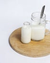 White milk drink served with bread is good for breakfast in the morning. Royalty Free Stock Photo