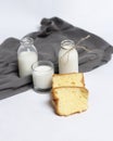 White milk drink served with bread is good for breakfast in the morning. Royalty Free Stock Photo