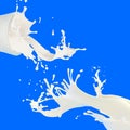 White milk splashes on blue