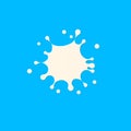 White milk stain, blot on blue background. Isolated dairy design element template vector illustration.