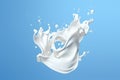 White milk or yogurt splash in wave shape isolated on blue background Generative AI Royalty Free Stock Photo