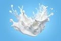 White milk or yogurt splash in wave shape isolated on blue background Generative AI Royalty Free Stock Photo