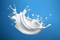 White milk or yogurt splash in wave shape isolated on blue background Generative AI Royalty Free Stock Photo