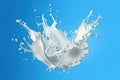 White milk or yogurt splash in wave shape isolated on blue background Generative AI Royalty Free Stock Photo