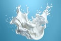 White milk or yogurt splash in wave shape isolated on blue background Generative AI Royalty Free Stock Photo