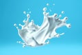 white milk or yogurt splash in wave shape isolated on blue background Royalty Free Stock Photo