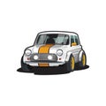 White Mini Classic Car Vector Illustration