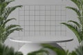 white minimal circular modern podium table for product display with plants and wire background composition 3d