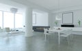 White minimalist living and dining room