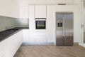 White minimalist modern kitchen front view