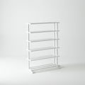 White minimalist shelving unit with five evenly spaced horizontal shelves. Constructed Royalty Free Stock Photo