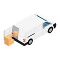 White minivan cargo delivery van deliver cardboard boxes