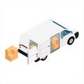 White minivan cargo delivery van deliver cardboard boxes