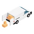 White minivan cargo delivery van deliver cardboard boxes