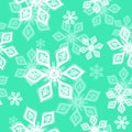 White and mint green Snowflake seamless pattern on green background