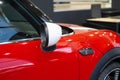 White mirror of red car closeup, Car Accessories Showcase, Modern Design Elements, Luxury Aesthetics, Advertising and Marketing in