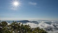 The white mist covered the mountain, the white light from the sun. At Pha Mor E Daeng, Sisaket Province, Thailand