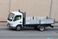 White Mitsubishi Fuso Canter truck driving along the Ronda Litoral in Barcelona Royalty Free Stock Photo