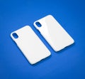 White mobile case on blue background. Smart phone cover for your design Royalty Free Stock Photo