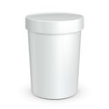 White Mock Up Bucket Tub Food Plastic Container For Dessert, Yogurt, Ice Cream, Sour Cream Or Snack. Ready For Your Design.