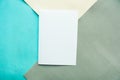 White mockup blank on geometric blue, gray and white background Royalty Free Stock Photo