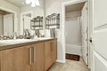 White modern bathroom in brand-new house. Royalty Free Stock Photo