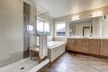 White modern bathroom interior in brand-new house. Royalty Free Stock Photo